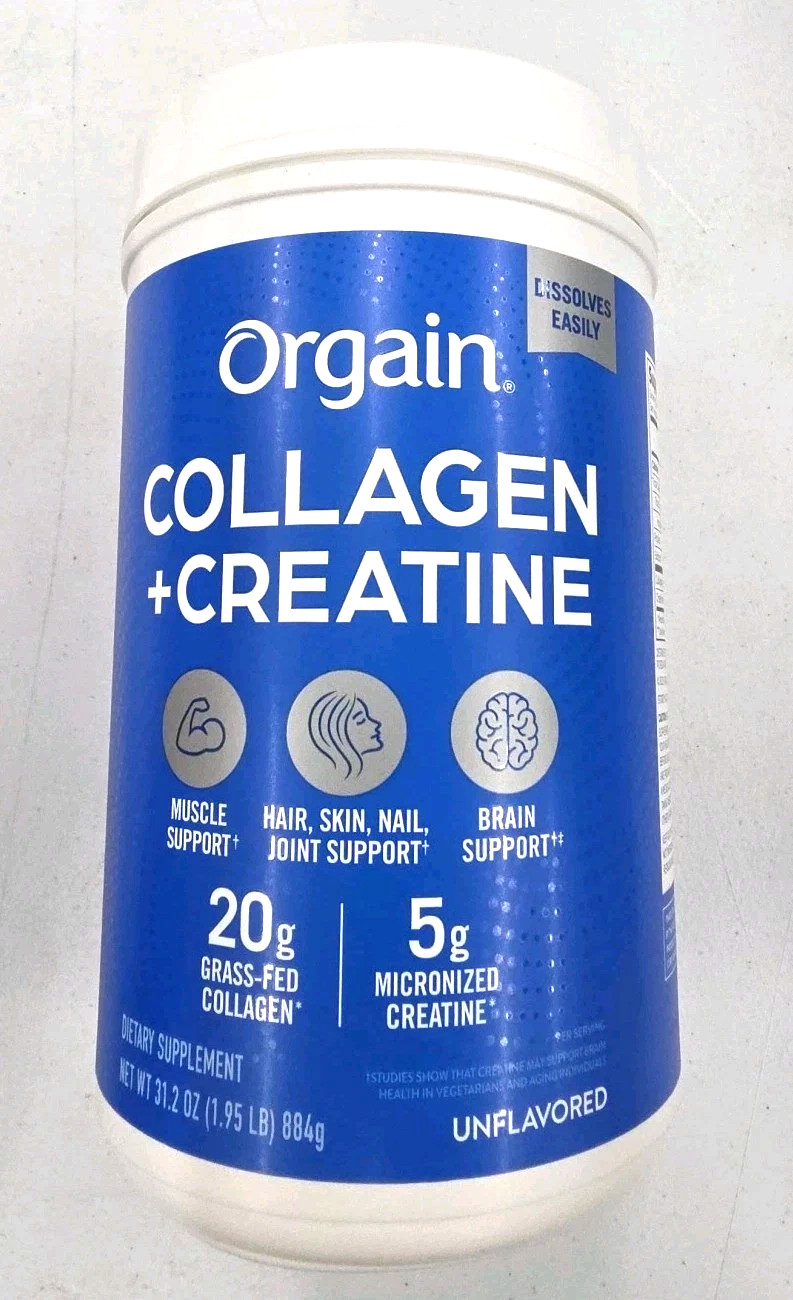 Orgain Collagen + Creatine, Unflavored, 1.95 lbs