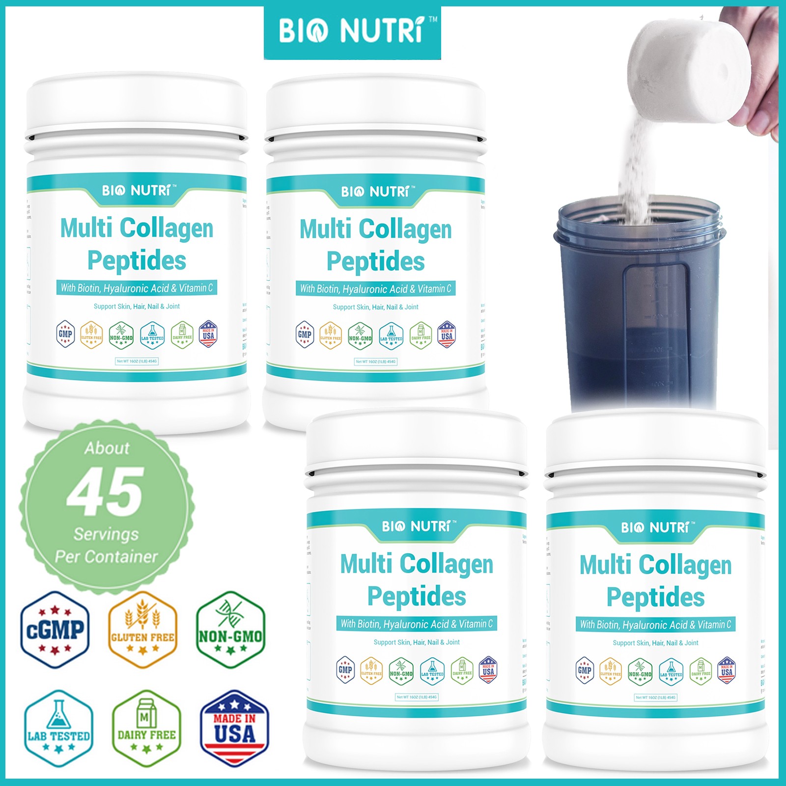 Lot 16OZ Multi Collagen Protein Powder Hydrolyzed Acid Peptides I II III V X