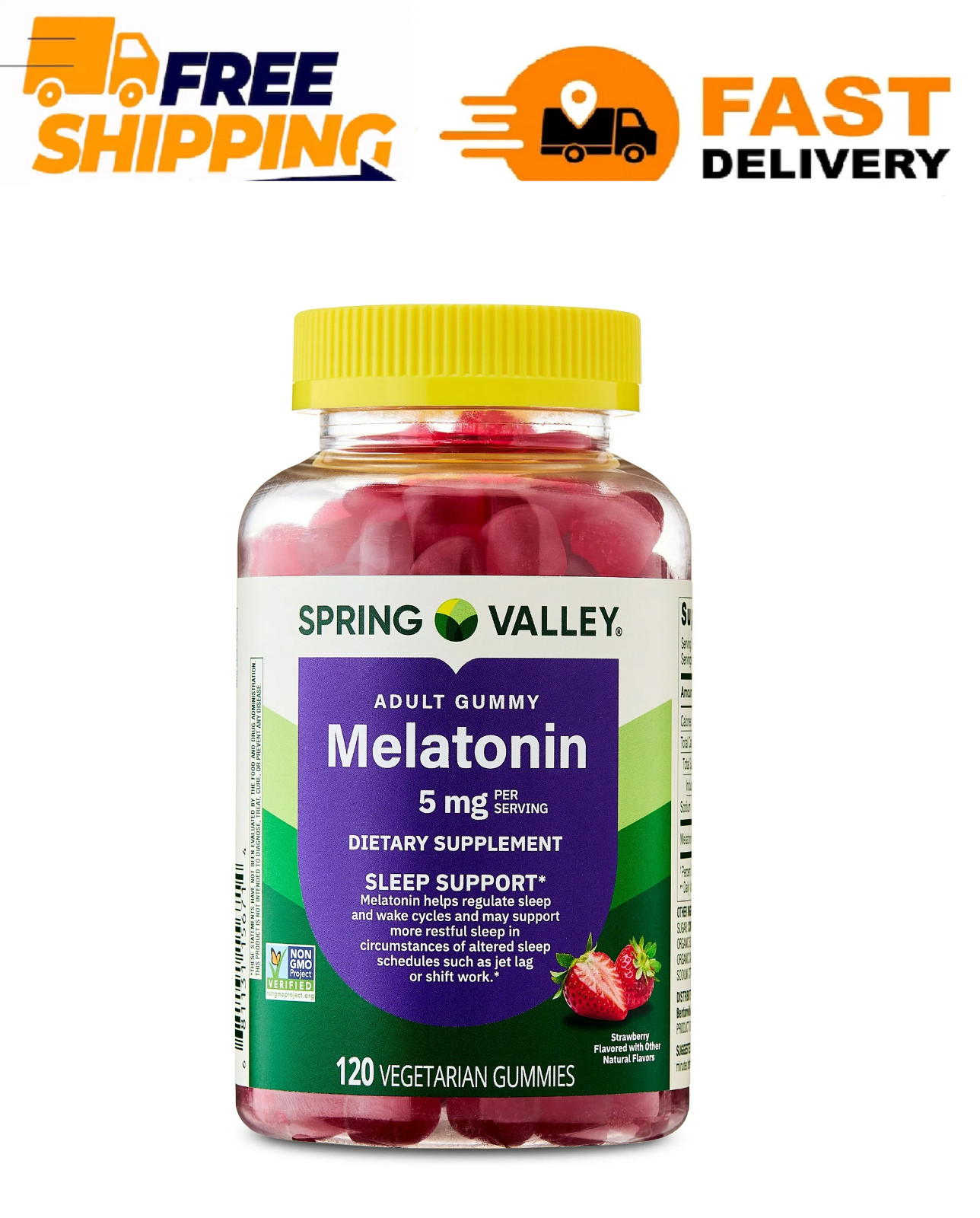 Spring Valley Melatonin 5mg Gummies Strawberry | 60 120 180 Count – Choose Your