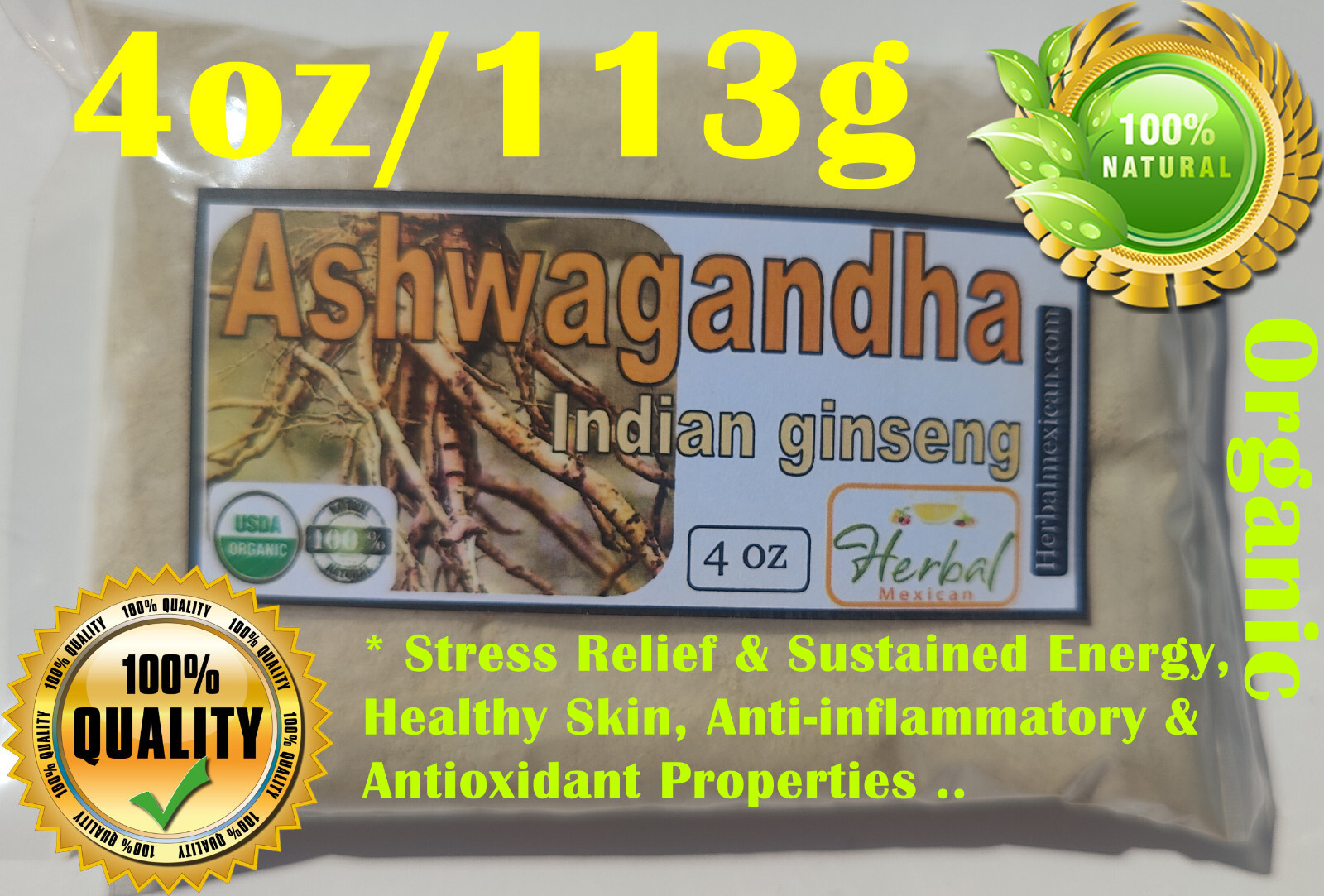 4oz Ashwagandha Powder Indian Ginseng Ashwagandha Root Powder Withania somnifera