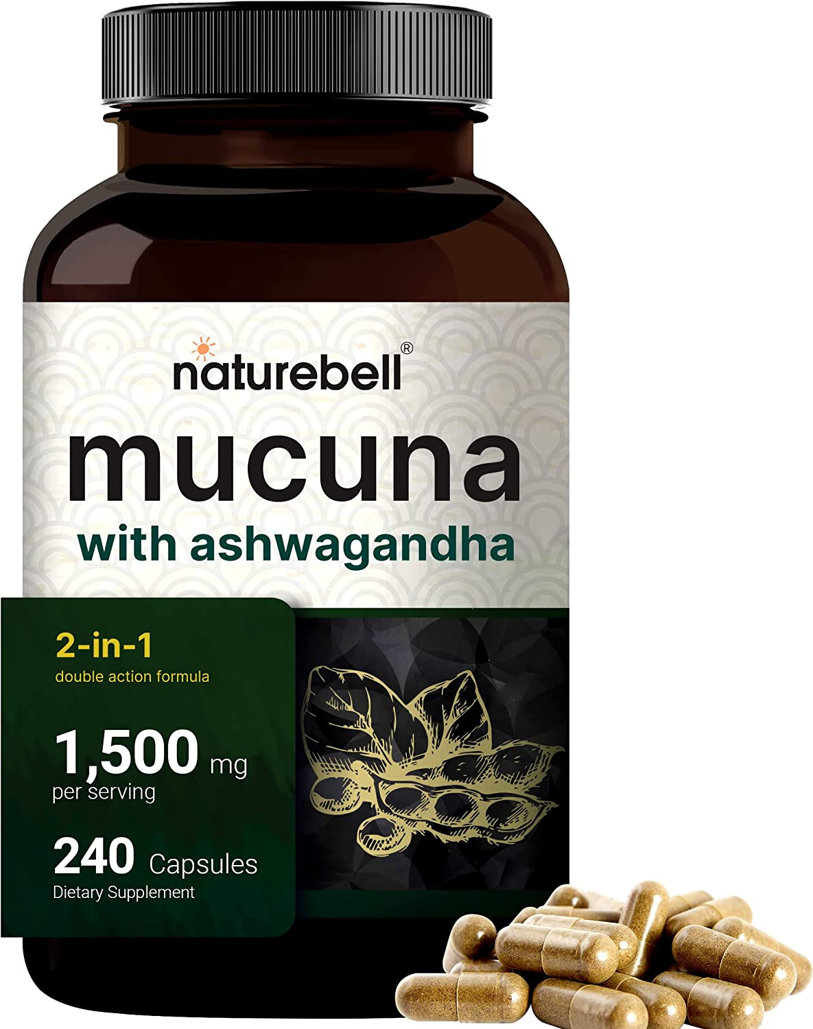 Mucuna Pruriens & Ashwagandha, 1500Mg Triple Strength, 240 Capsule, Mood Support