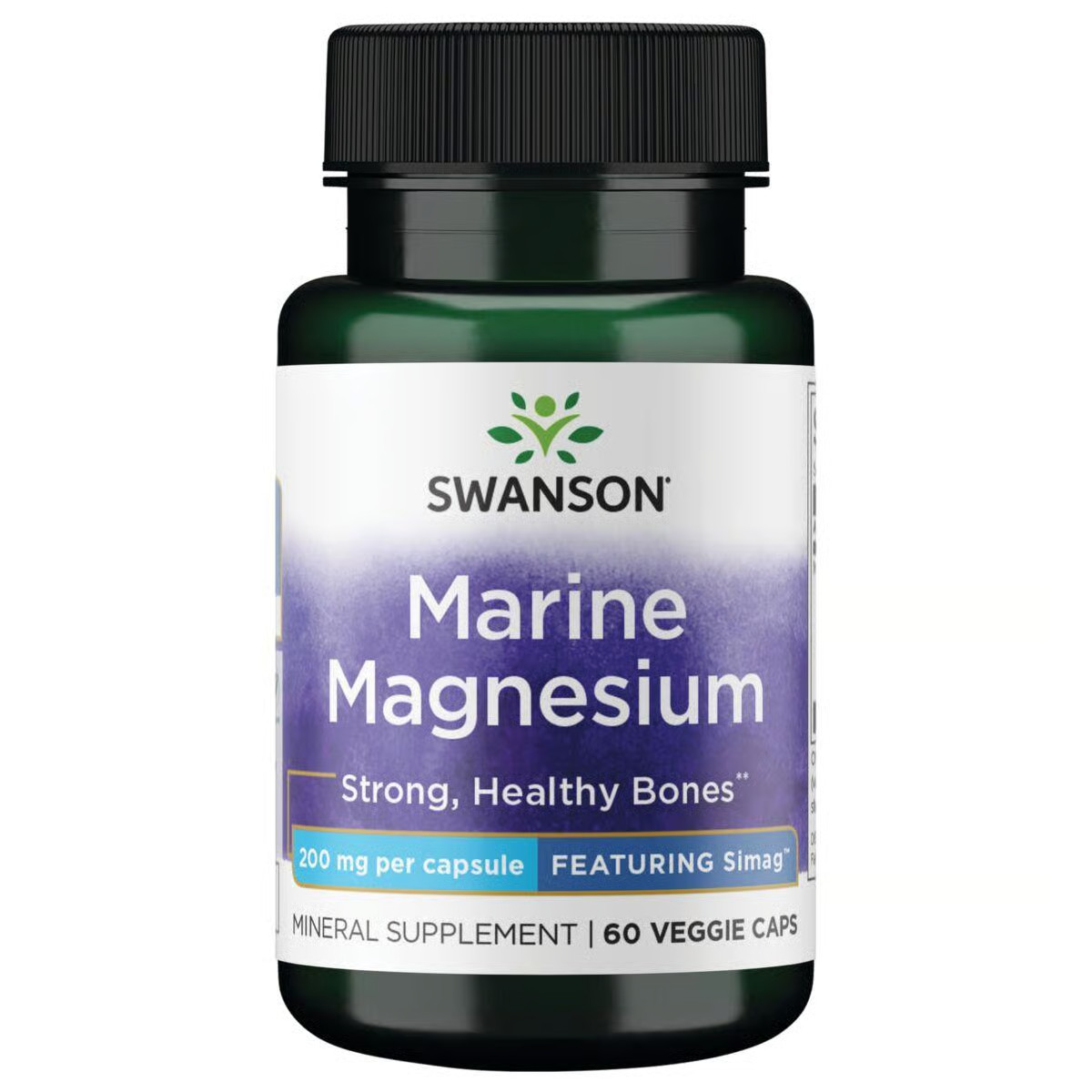 Swanson Simag Marine Magnesium 200 mg Elemental 200 mg 60 Veggie Capsules