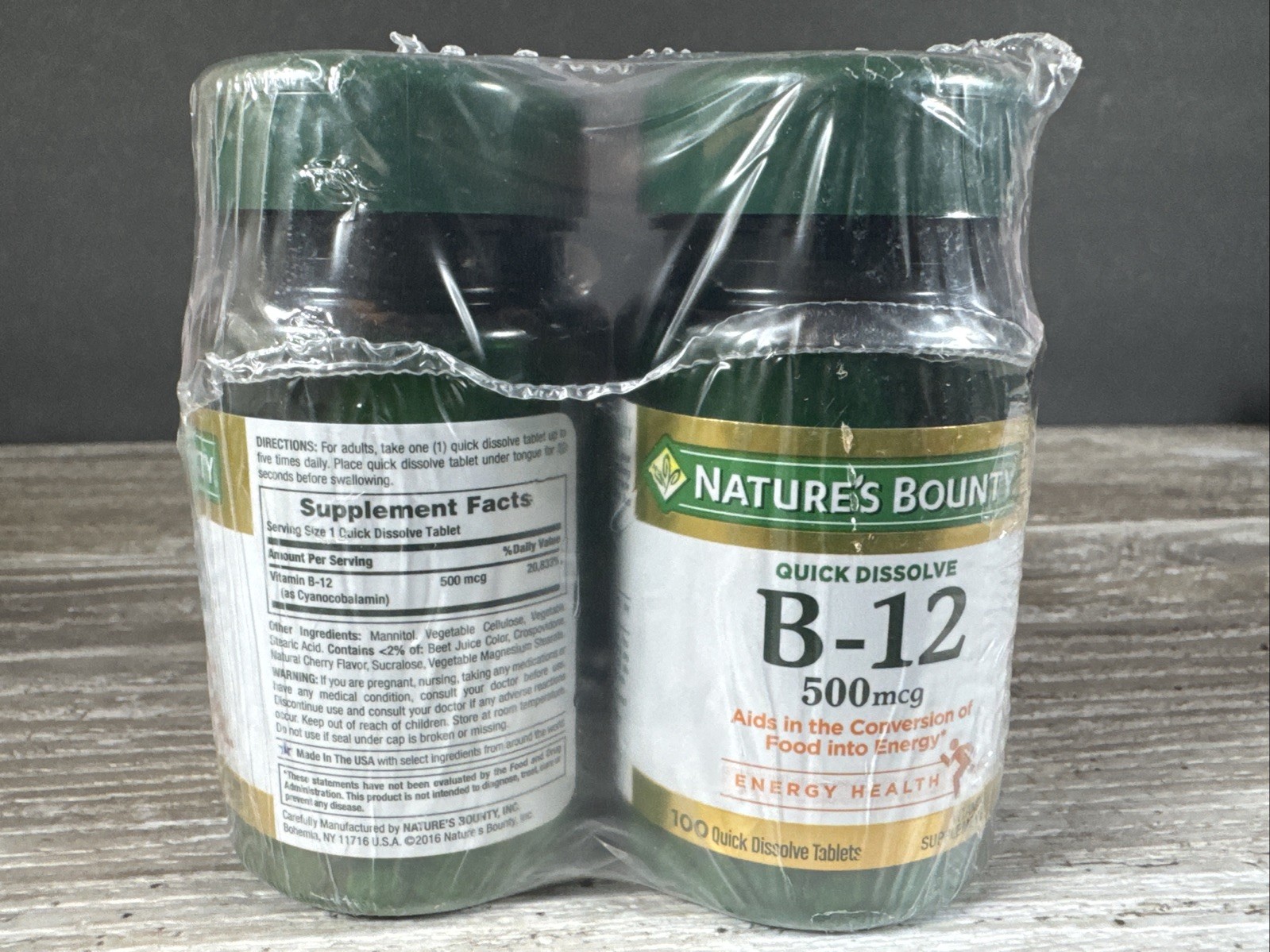 2 PACK Nature’s Bounty Vitamin B-12 500 mcg, 100 Quick Dissolve Tablets