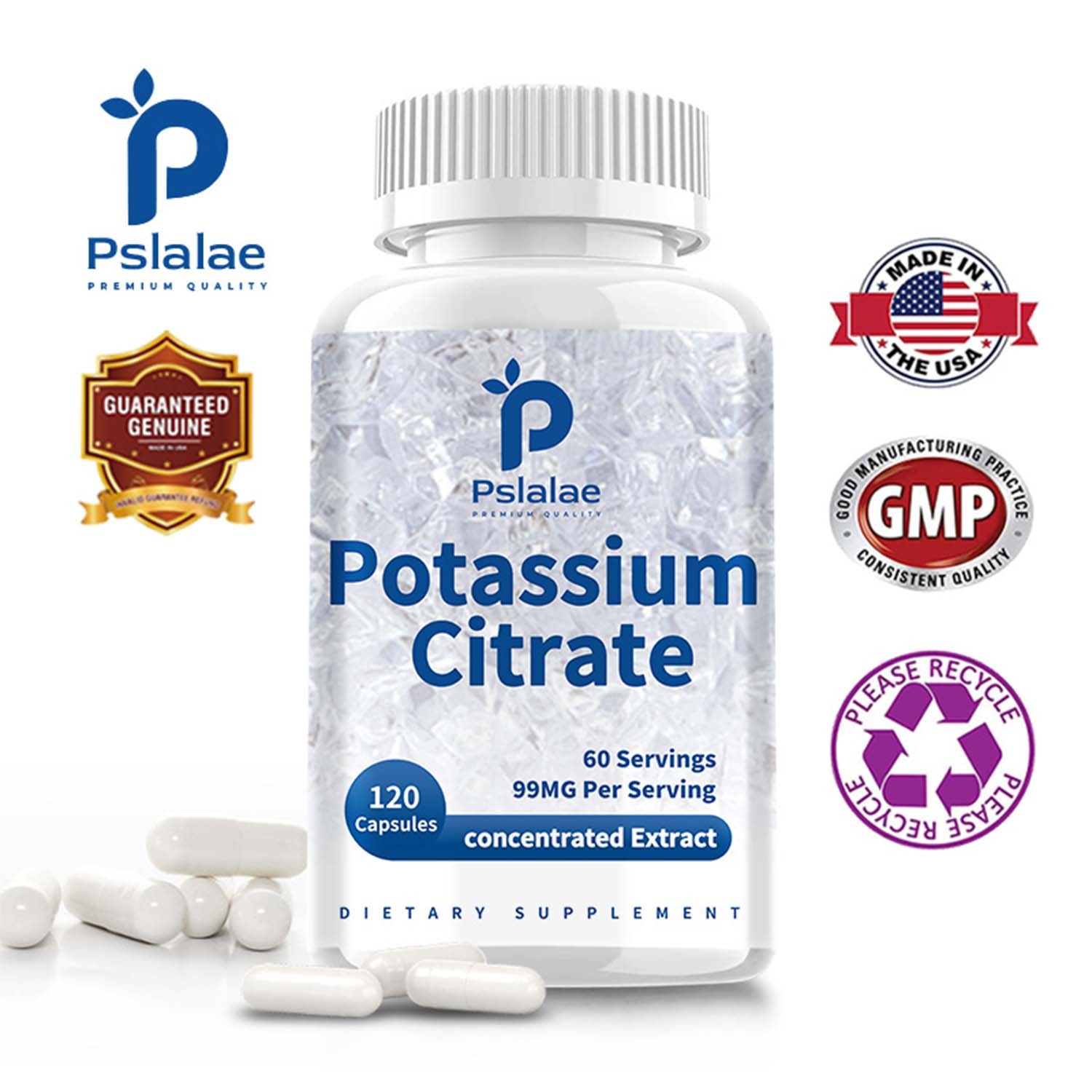 Potassium Citrate 99mg-for Blood Pressure and Muscle Cramps Heart Kidney Nerves