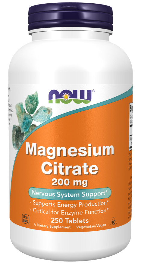 NOW Foods Magnesium Citrate 200mg 250 Tablets Critical Enzyme Function 10/26EXP