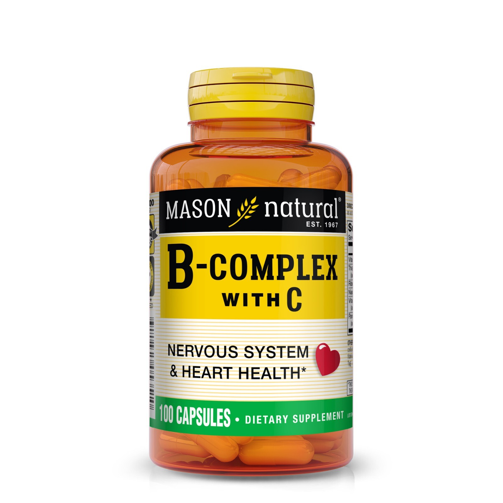 Mason Natural Vitamin B Complex & Vitm C, Healthy Heart Nervous System, 100 Caps