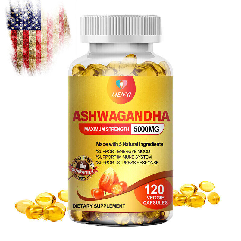 Organic Ashwagandha Capsules 5000mg 120 Capsules with Black Pepper Root Powder