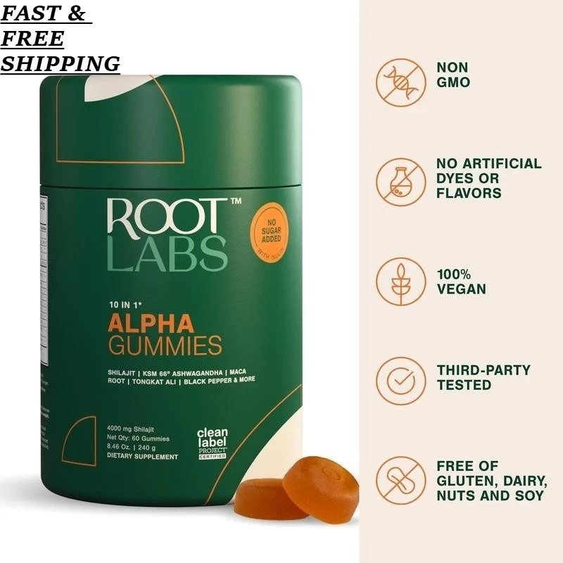 Root Labs 10-1 Alpha Gummies | 4000 mg Pure Shilajit with KSM-66 | 60 Gummies