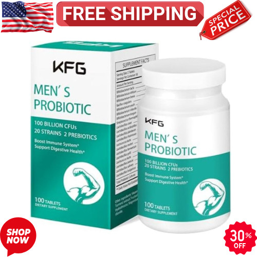 Probiotics Supplement 100 Billion CFU 20 Strains, 2 Prebiotics for Men Digestive