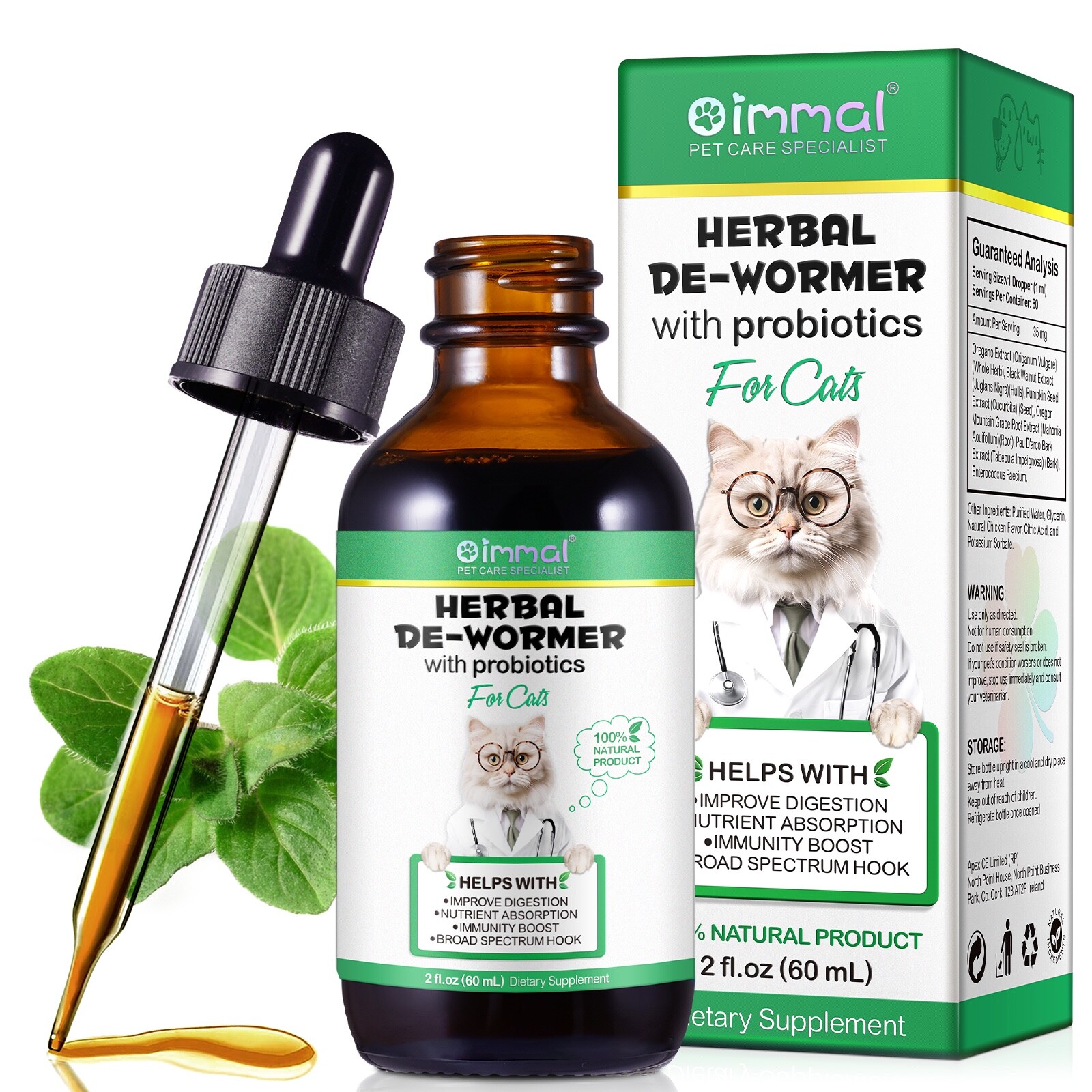 Natural Herbal Dewormer Support Supplement for Cats – Digestive Gut Health