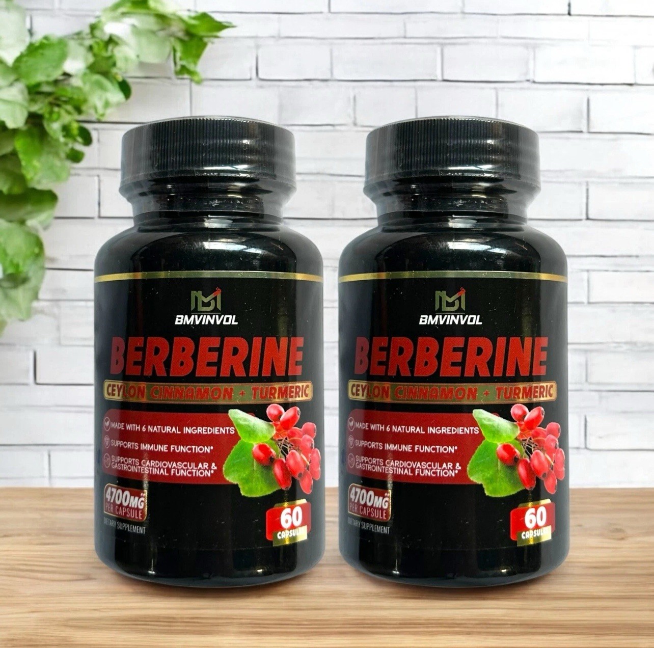 2 Pack, Berberine Supplement 4700Mg, High Potency Ceylon Cinnamon Turmeric