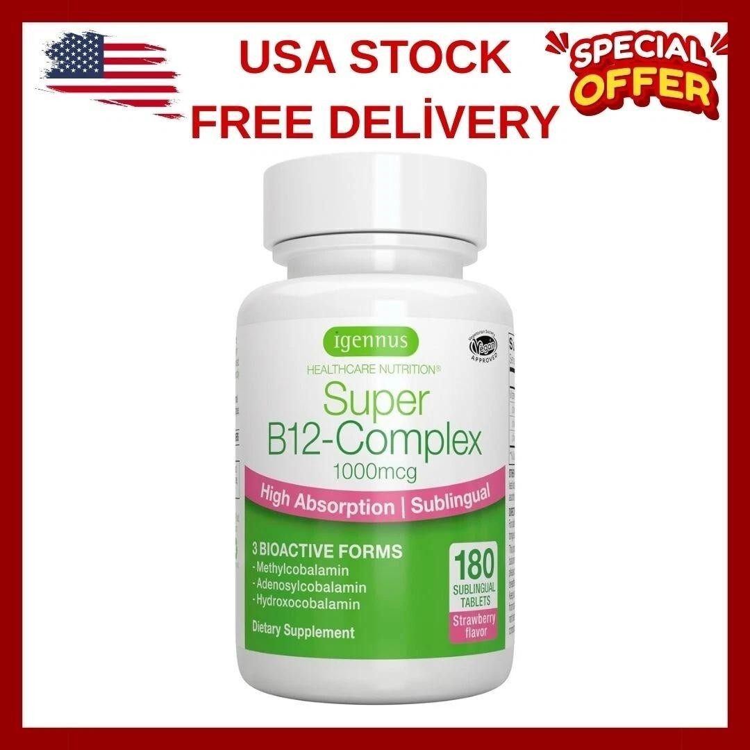 Igennus Super Vitamin B12 Complex 1000mcg Sublingual – 180 Count (pack of 1) | E