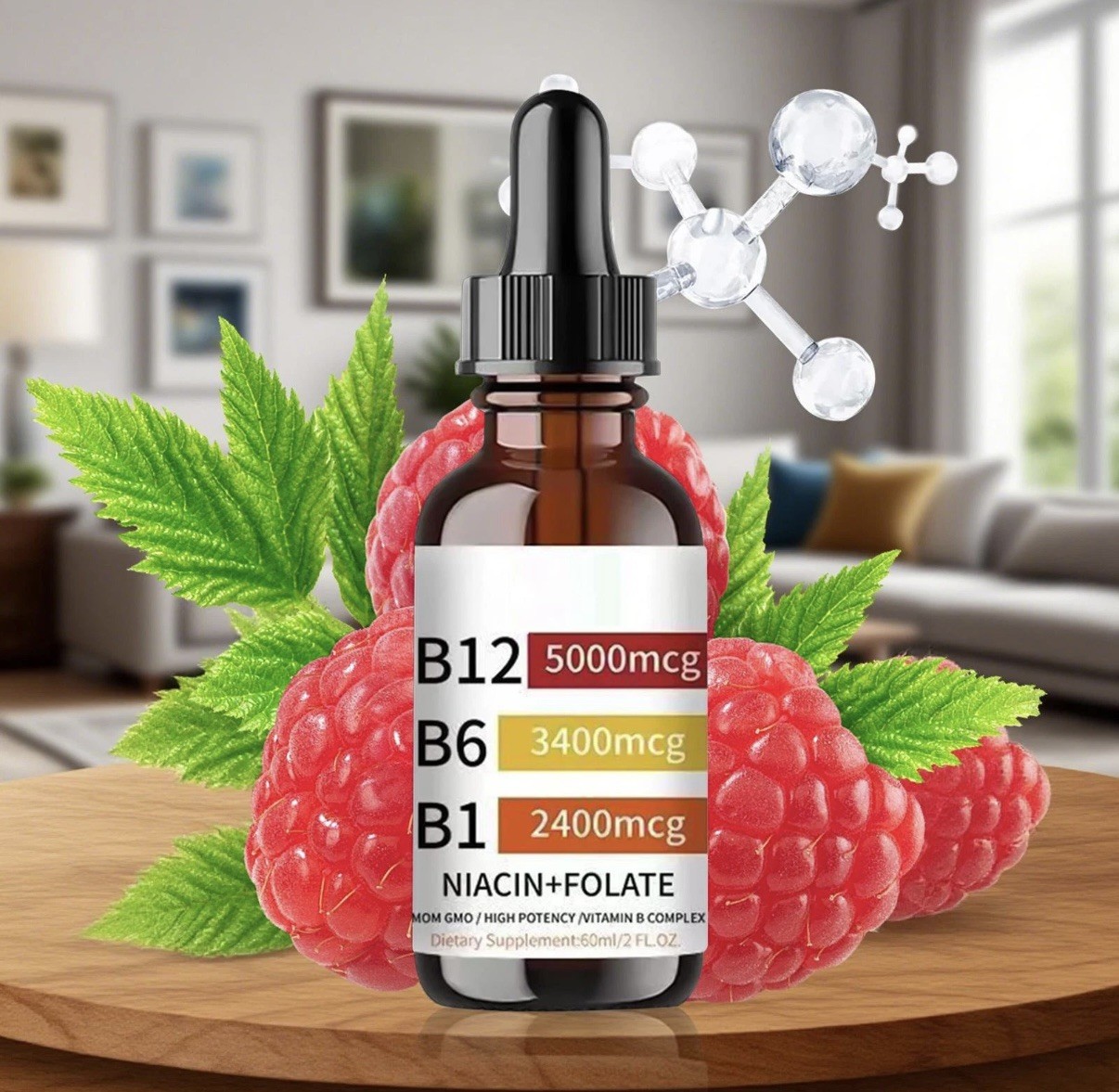 3  Bottles Vitamin B12 and B6 Liquid Drops B12 Sublingual Vitamin B Complex -B1