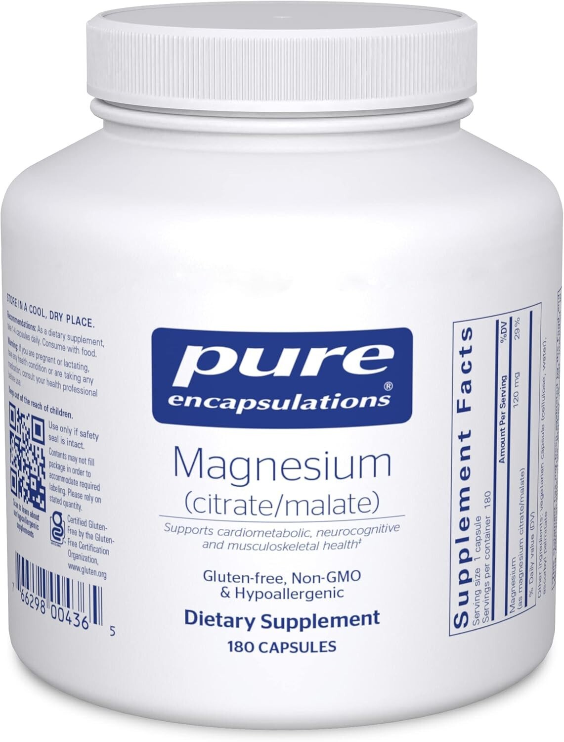 Pure Encapsulations Magnesium Citrate/Malate, Bone/Heart Support 180ct Exp01/27