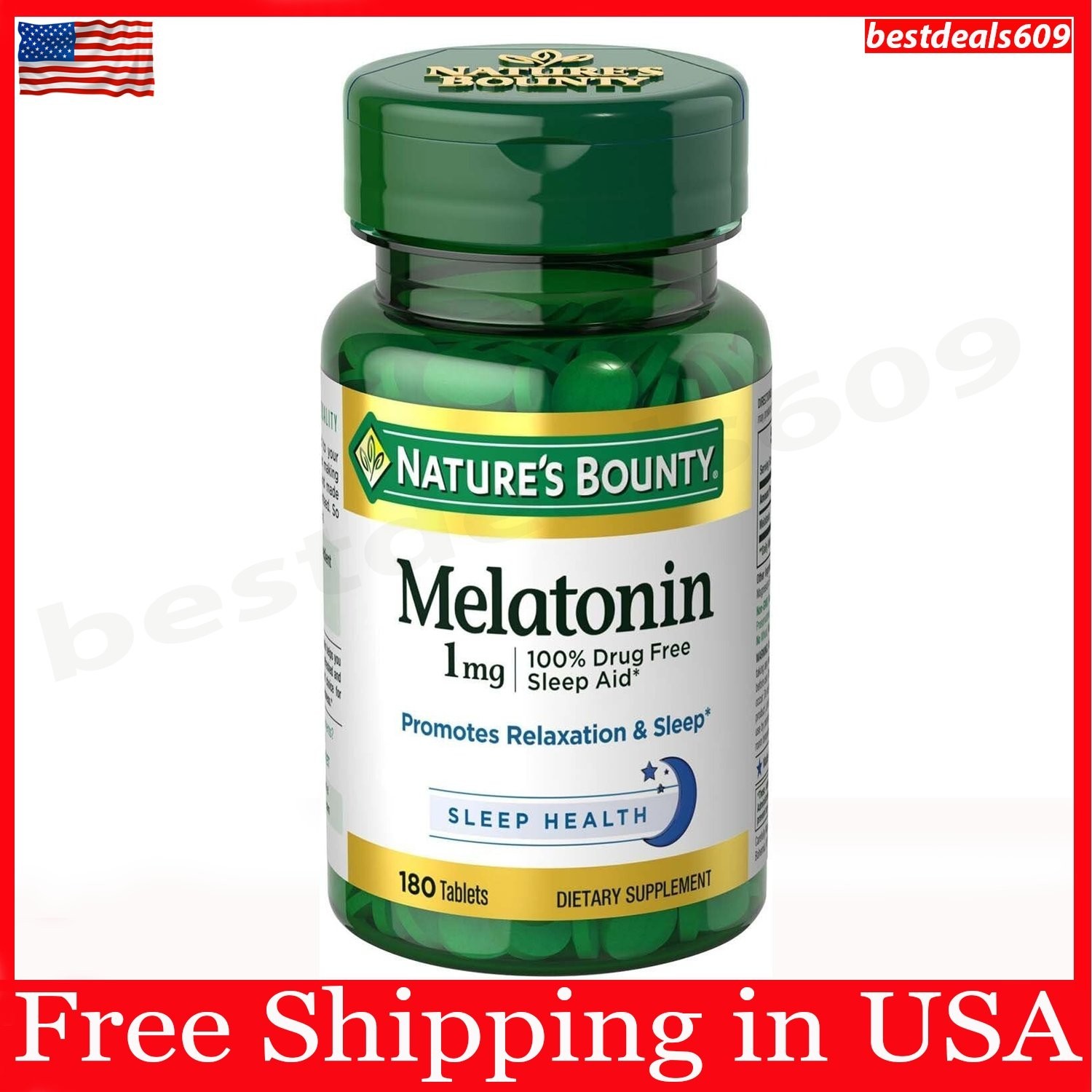 Nature’s Bounty Melatonin, 100% Drug Free Sleep Aid, Promotes Relaxation and Sle
