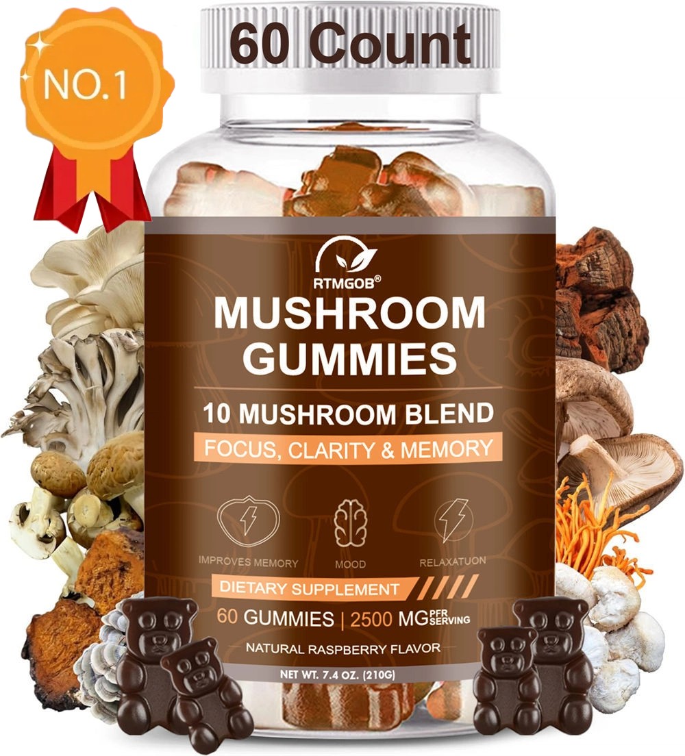 Vegan Mushroom Gummies, Lions Mane Ashwagandha Shiit for Focus & Immunity