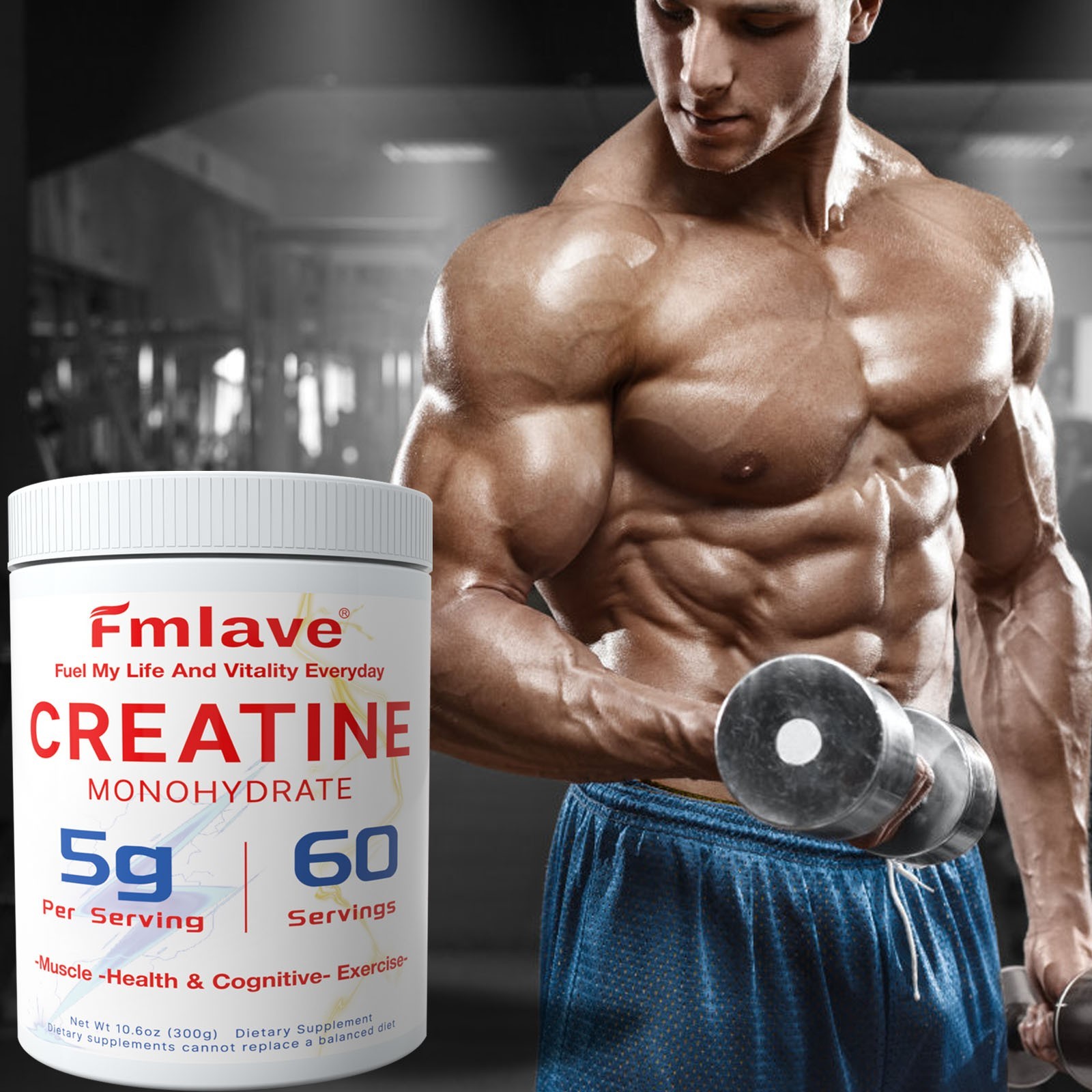Creatine Monohydrate Powder 300G – Pure Powder, Gluten Free, Non-GMO, Free Ship
