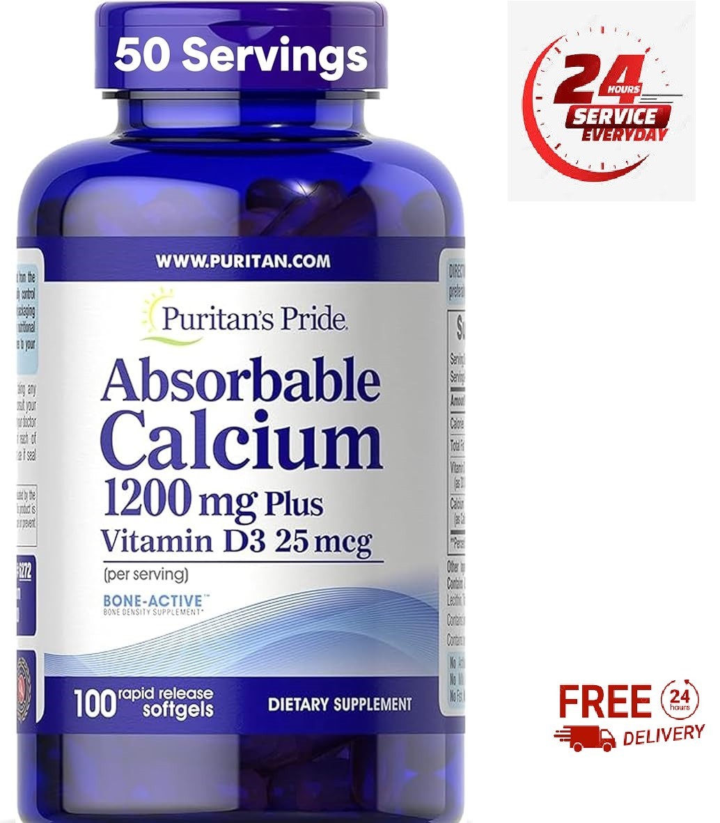 Puritan’s Pride Absorbable Calcium 1200 mg Plus Vitamin D3 25mcg 1000 IU With Bo