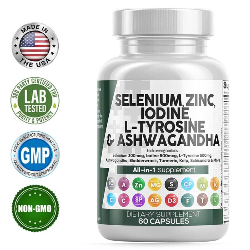 Selenium, Zinc, Iodine L-Tyrosine and Ashwagand All-in-One 60 Capsules