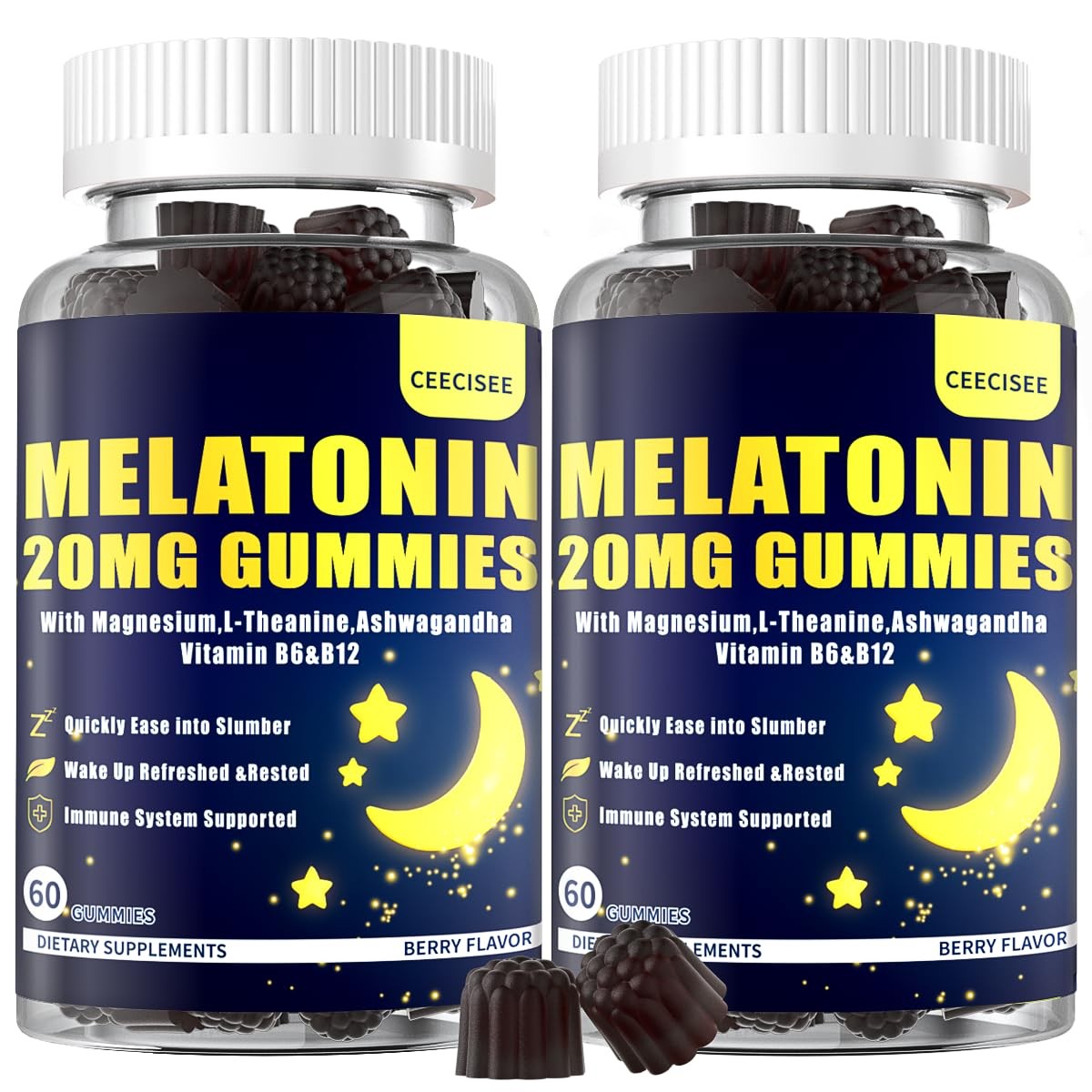 Extra Strength Melatonin Gummies 20mg with Ashwagandha & L-Theanine – 120 Count