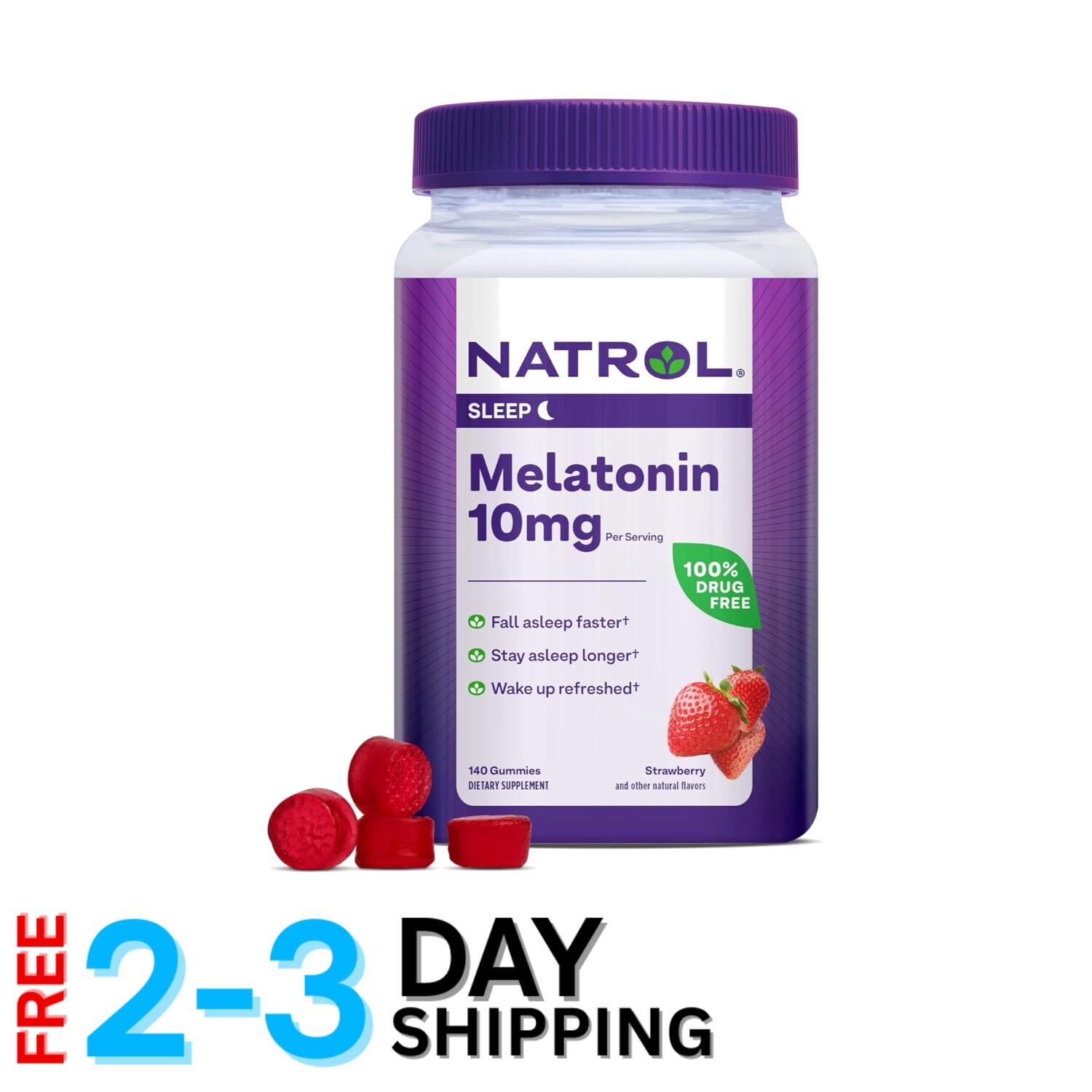 Melatonin Gummies 10mg 140 Count Strawberry Sleep Support Vegetarian Drug-Free