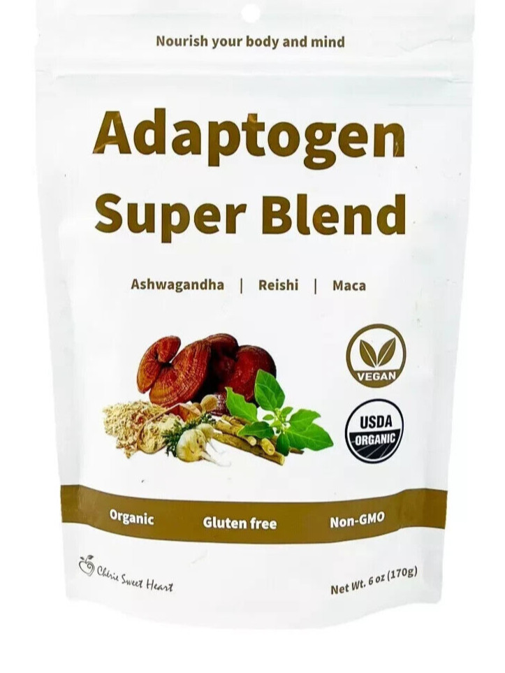 Organic Adaptogen Super Blend, Maca + Reishi + Ashwagandha 6 oz (17g) 02/14/2027