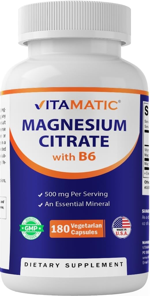 Vitamatic Magnesium Citrate 500mg per Serving – 180 Vegetarian Capsules…