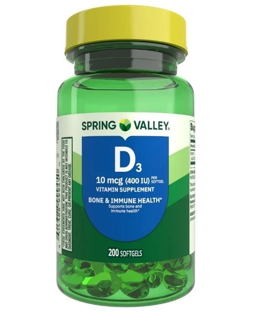 Spring Valley Vitamin D3 Supplement 10 mcg (400 IU) 200 Softgels