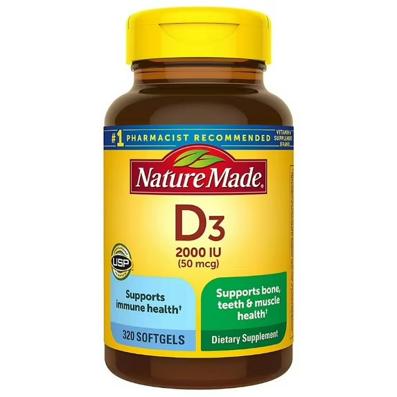 Nature Made D3 2000 IU 50 mcg 320 Softgels Exp 2/2027