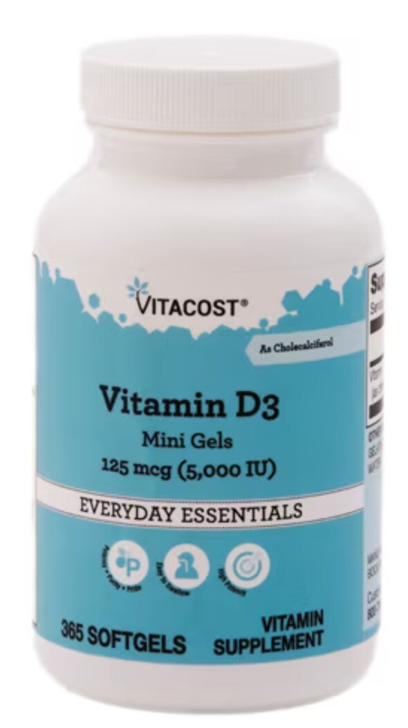 Vitacost Vitamin D3 As Cholecalciferol – 5,000 IU – 365 Softgels