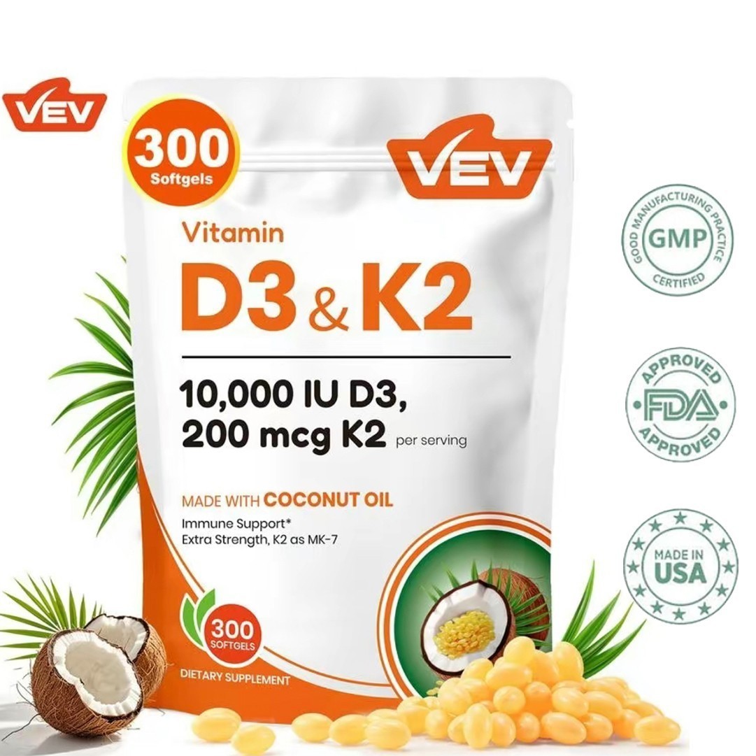 Micro Ingredients Vitamin D3 K2 With Coconut oil,300 Softgels Dietary Supplement