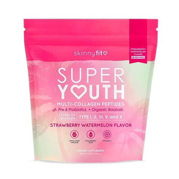 SkinnyFit Super Youth Collagen Peptides STRAWBERRY WATERMELON 9.38 oz 28 Serv
