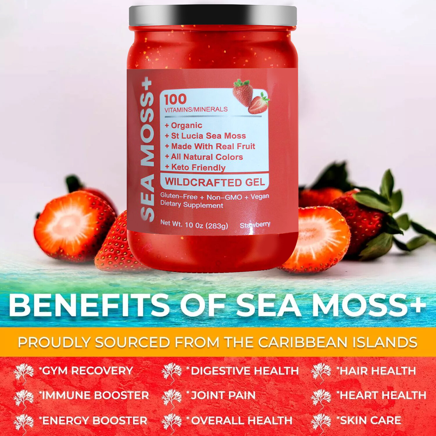 Irish Sea Moss Gel  – Wildcrafted Superfood Seamoss Gel – Strawberry 2 Packs US