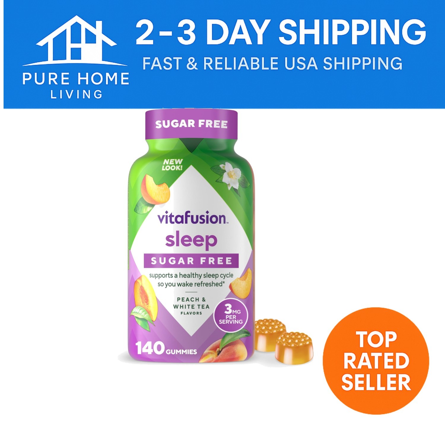 Sugar-Free Melatonin Gummy Vitamins, Peach Flavor –  Sleep Support