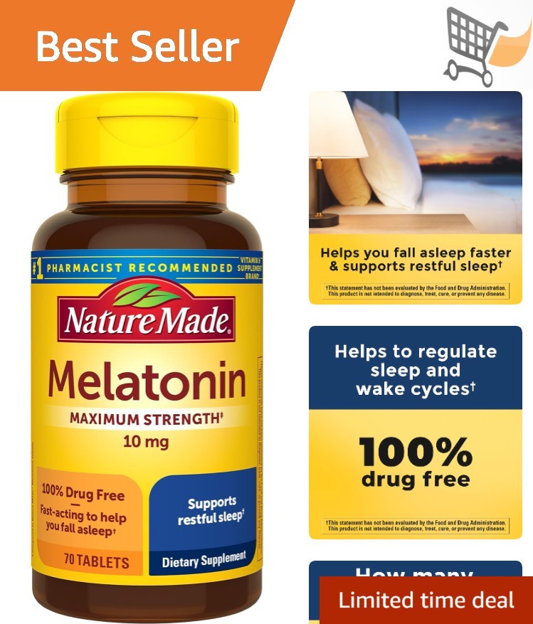 Melatonin Tablets 10mg Max Strength Sleep Aid Gluten Free 70 Count