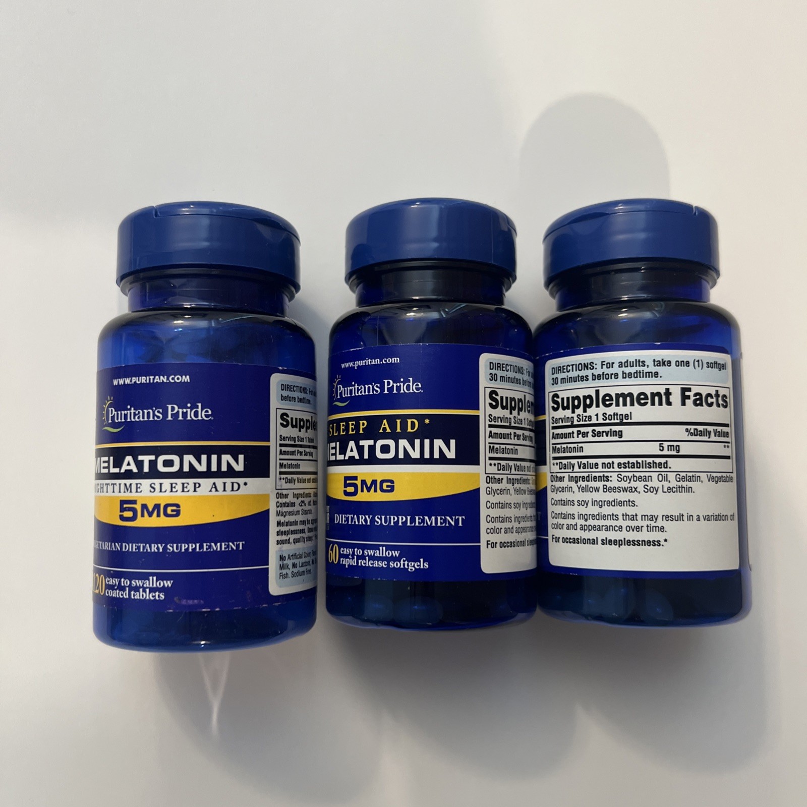 3 Packs – Puritan’s Pride Extra Strength Melatonin 5 mg – 120 Tablets Exp 10-26