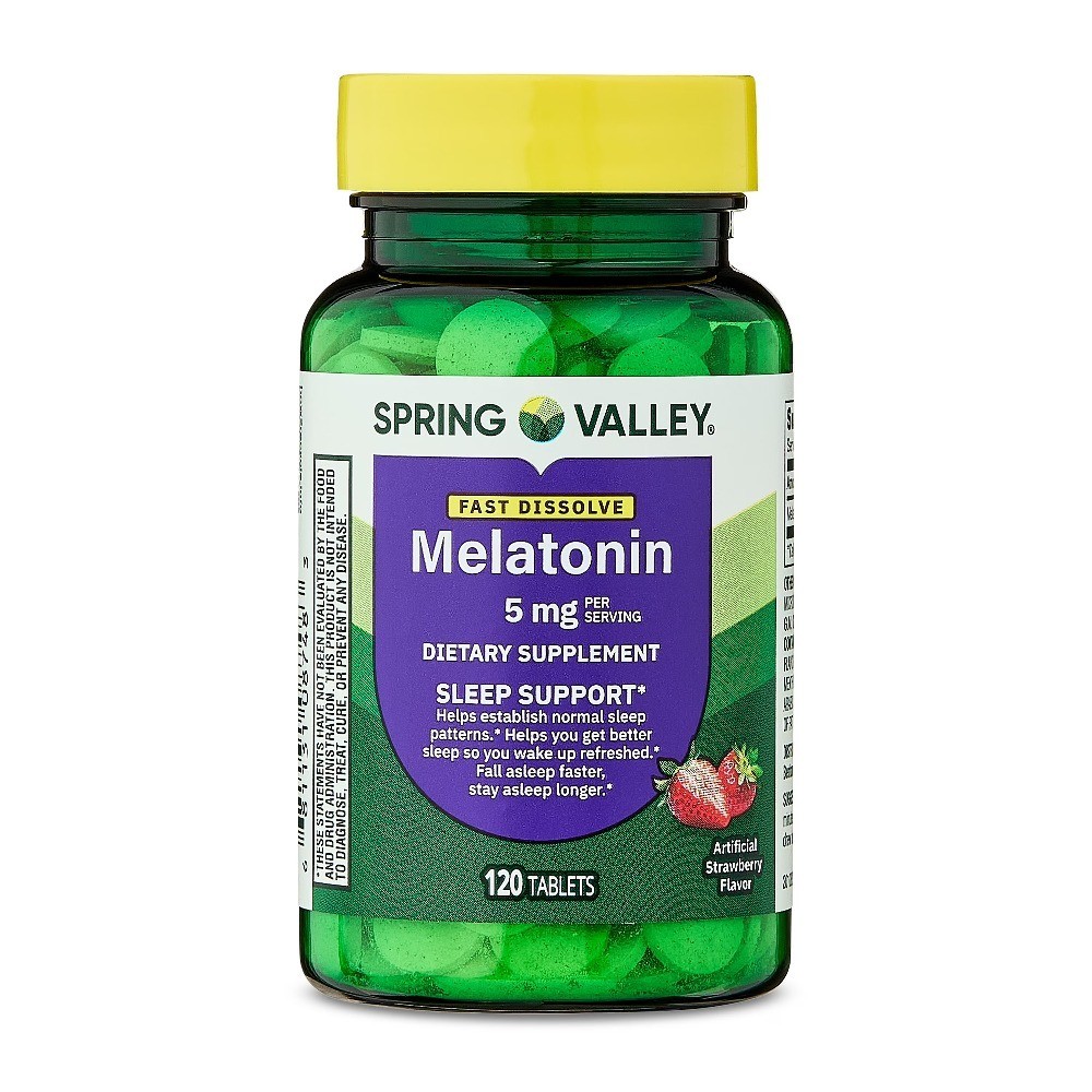 Melatonin 5 mg Fast-Dissolve Sleep Supplement Strawberry Tablets 120 Count