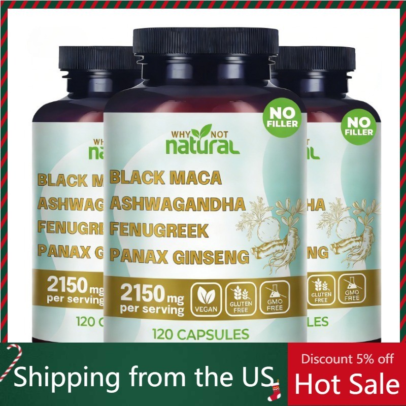 Why Not Natural 4-in-1 Organic Black Maca Root, Ashwagandha, Fenugreek, 3 pack