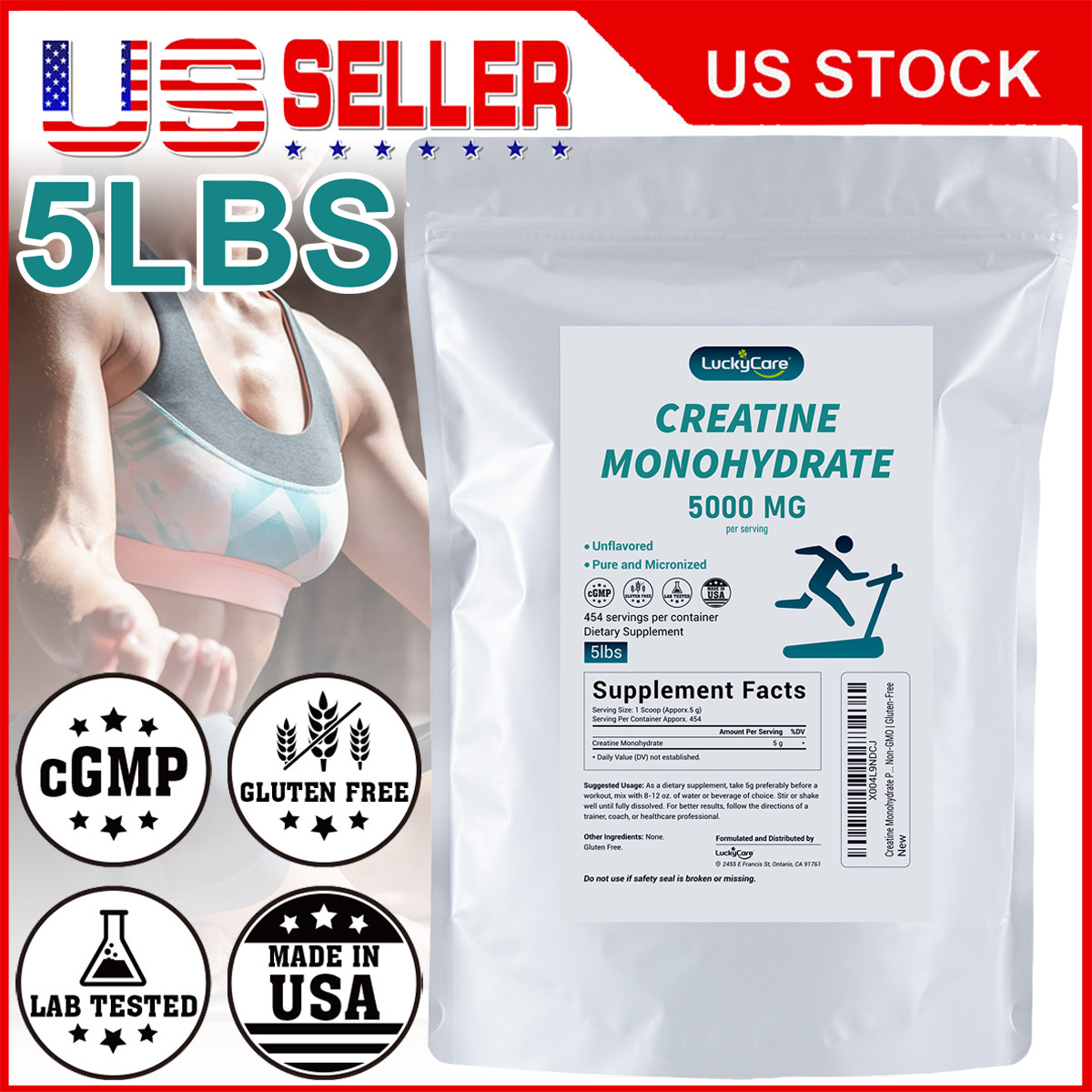 5lb Pure Creatine Monohydrate Micronized Powder 5g Per Serving Supports Muscle