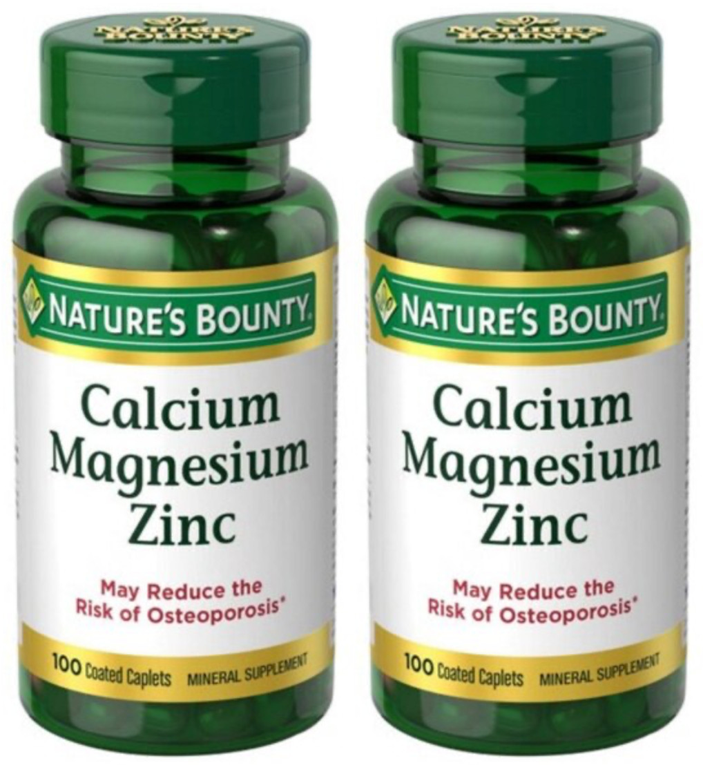 2 Nature’s Bounty Calcium Magnesium Zinc Coated Caplets, 100 CT EXP 2027