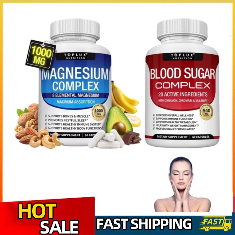 1~2pack Magnesium 8 in 1 Complex 1000mg & Blood Sugar Blend Supplement Combo