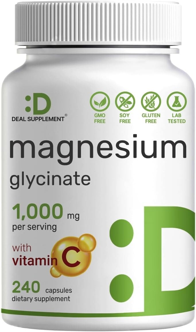 Magnesium Glycinate 1000mg Supports Leg Cramp Stress Relief & Sleep 240 Capsules