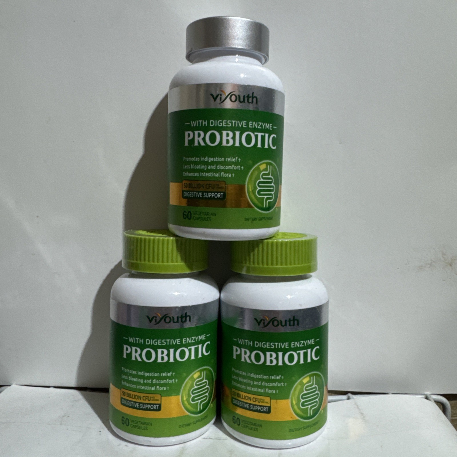 x 3 ViYouth Probiotic Digestive Enzyme Support 60 Capsules  50 Billion CFU 4/27