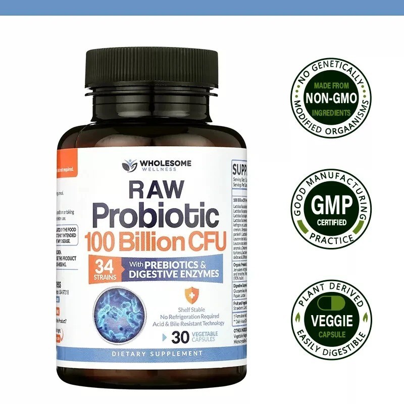 100 Billion CFU Probiotics – Prebiotics & Digestive Enzymes – Shelf Stable 60ct