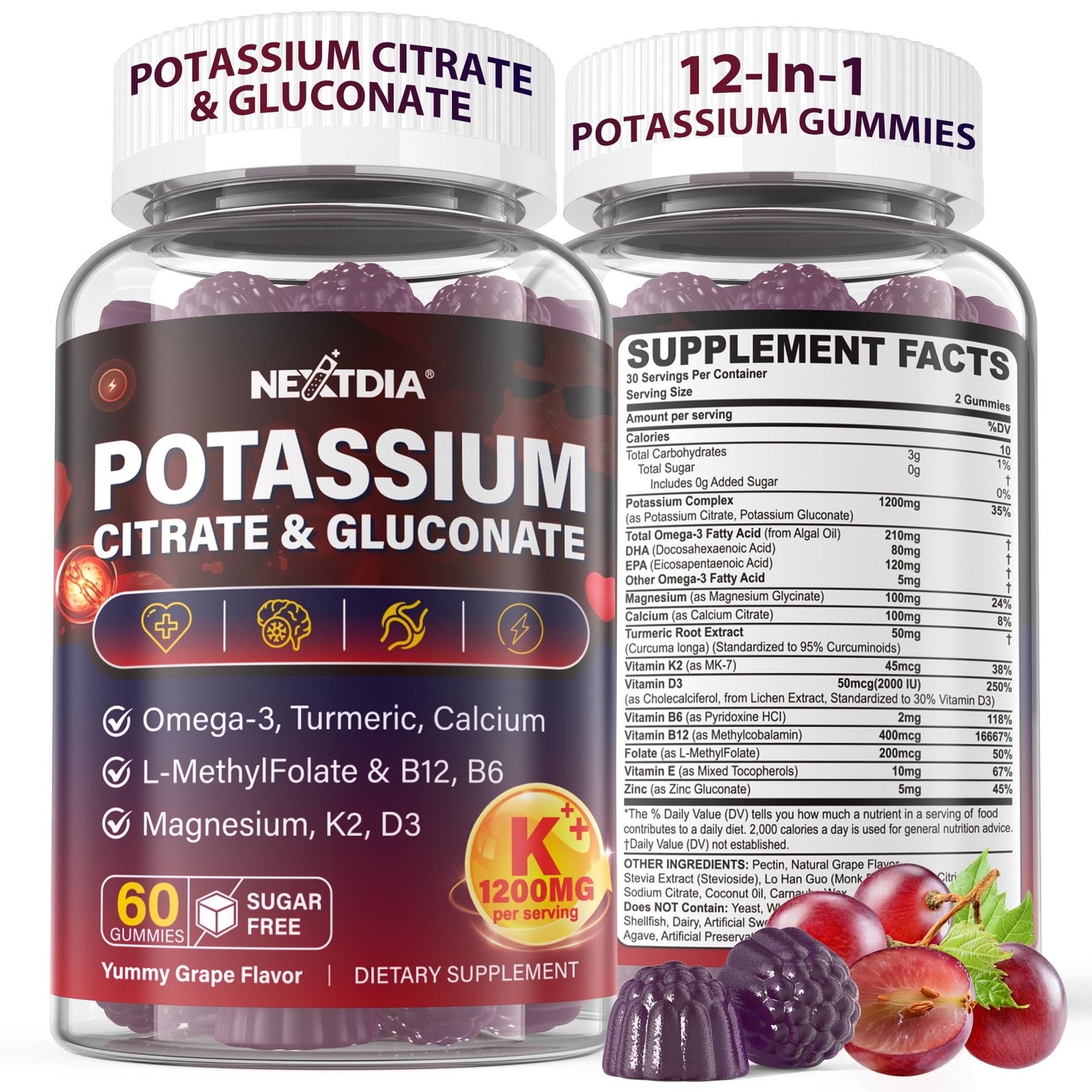Potassium Citrate and Potassium Gluconate Supplement, 1200mg Two Forms of Pot…