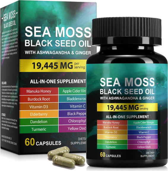 Sea Moss, Black Seed Oil, Ashwagandha, Turmeric, Ginger (16 in 1 Multivitamin)