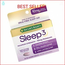 Nature’s Bounty Melatonin, Sleep3 Maximum Strength 100% Drug Free Sleep Aid, L-T