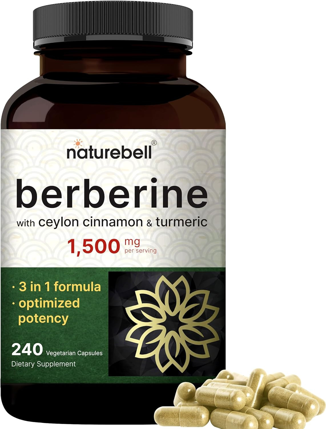 Berberine Supplement 1500Mg, 240 Veggie Capsules | plus 1000Mg True Ceylon Cinna