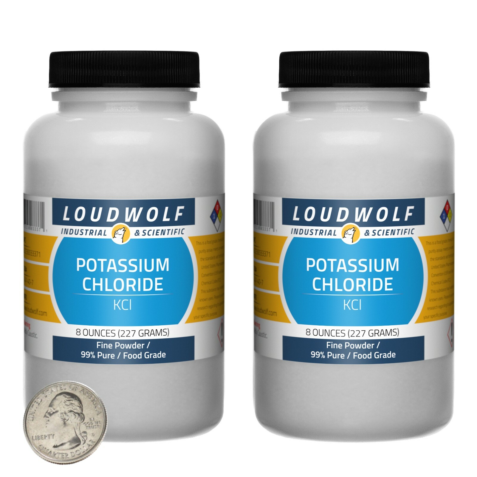 Potassium Chloride / 1 Pound / 2 Bottles / 99% Pure Food Grade / Fine Powder