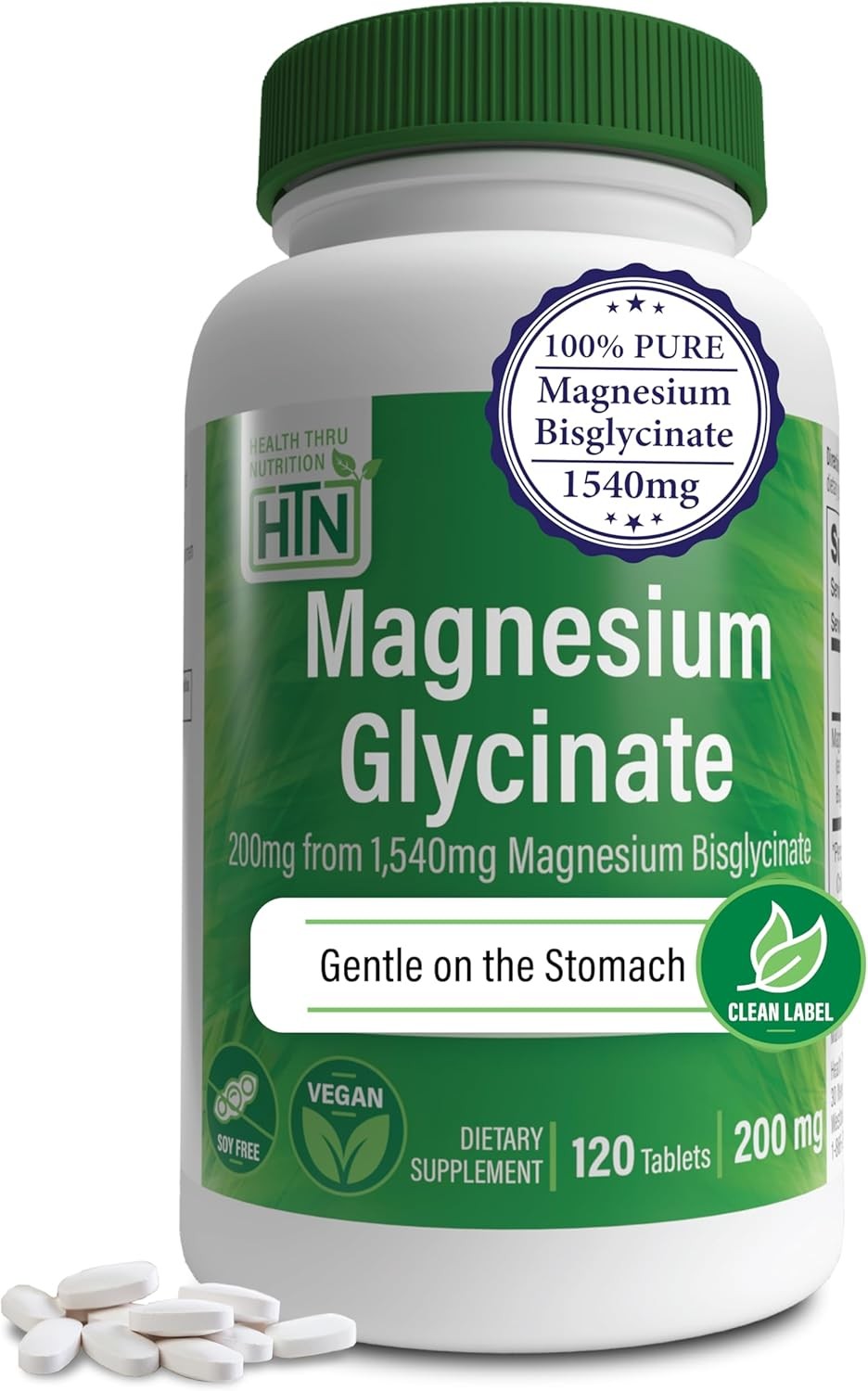 Magnesium Glycinate 200mg 120 Tablets | Fully Reacted Pure Magnesium Bisglycinat